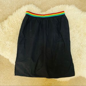 Black midi skirt with rainbow color waistband